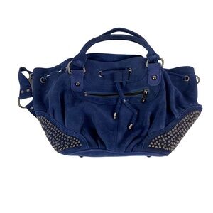 Tarah Smith Handbag Purse Tote Suede Studded Detail  Blue